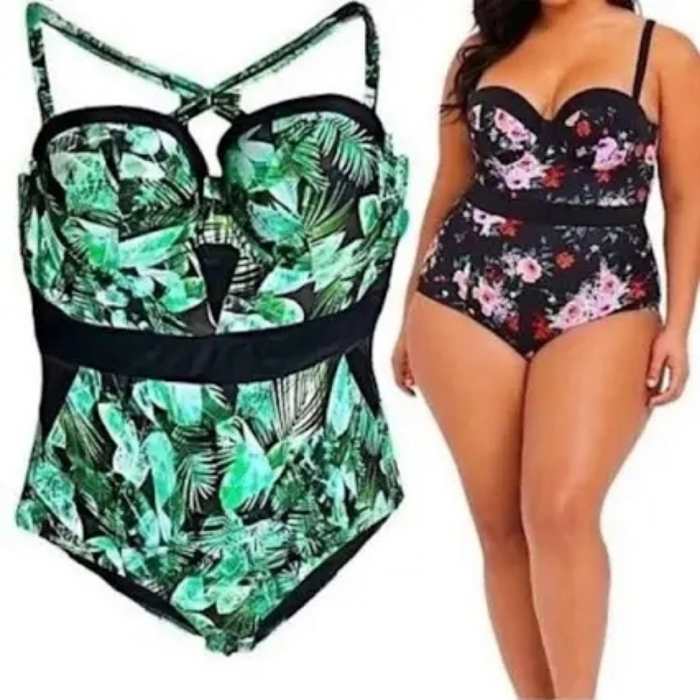 Tropical Print Women's One Piece Swimsuit Without Strap